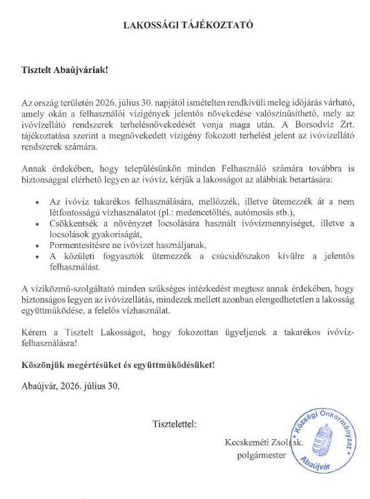 A tájékoztató szövege lejjebb görgetve képernyőolvasóval  olvasható